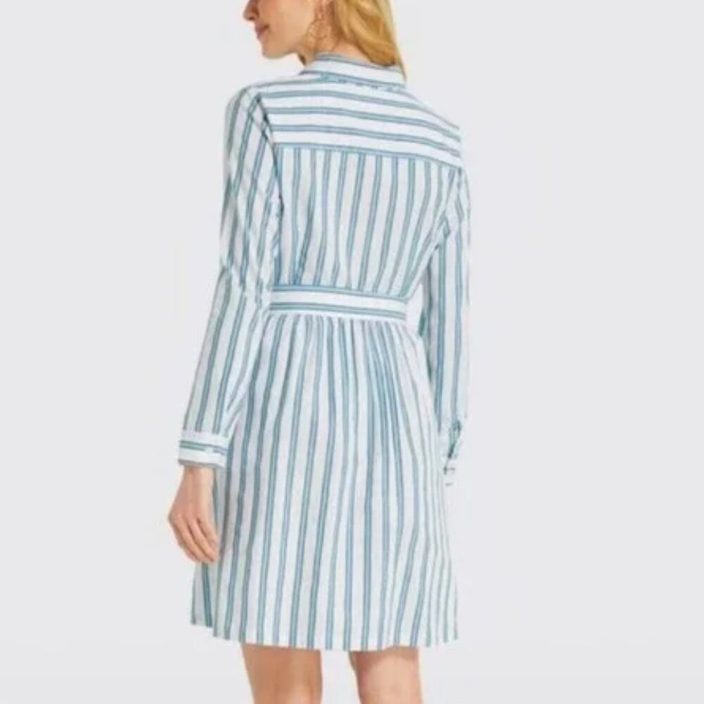 Draper James Blue and White Striped Midi Shirt Dress - Picture 2 of 16